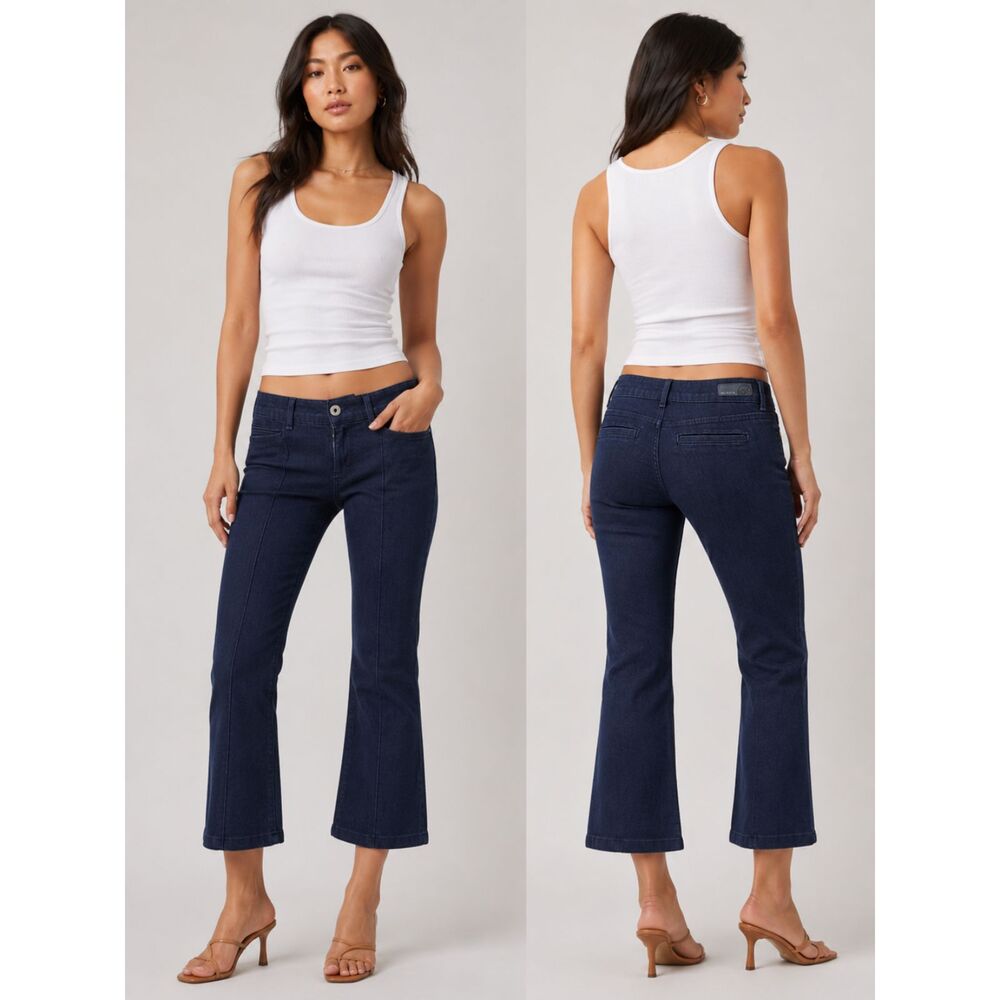 AG Adriano Goldschmied The Mia Pintuck Flare Cropped Jeans 26R Low Rise USA Y2K